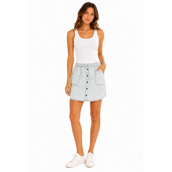 Prana Dresses & Skirts - PRANA Women’s Shelly Light Wash TENCEL Button Front Mini Skirt Size Small